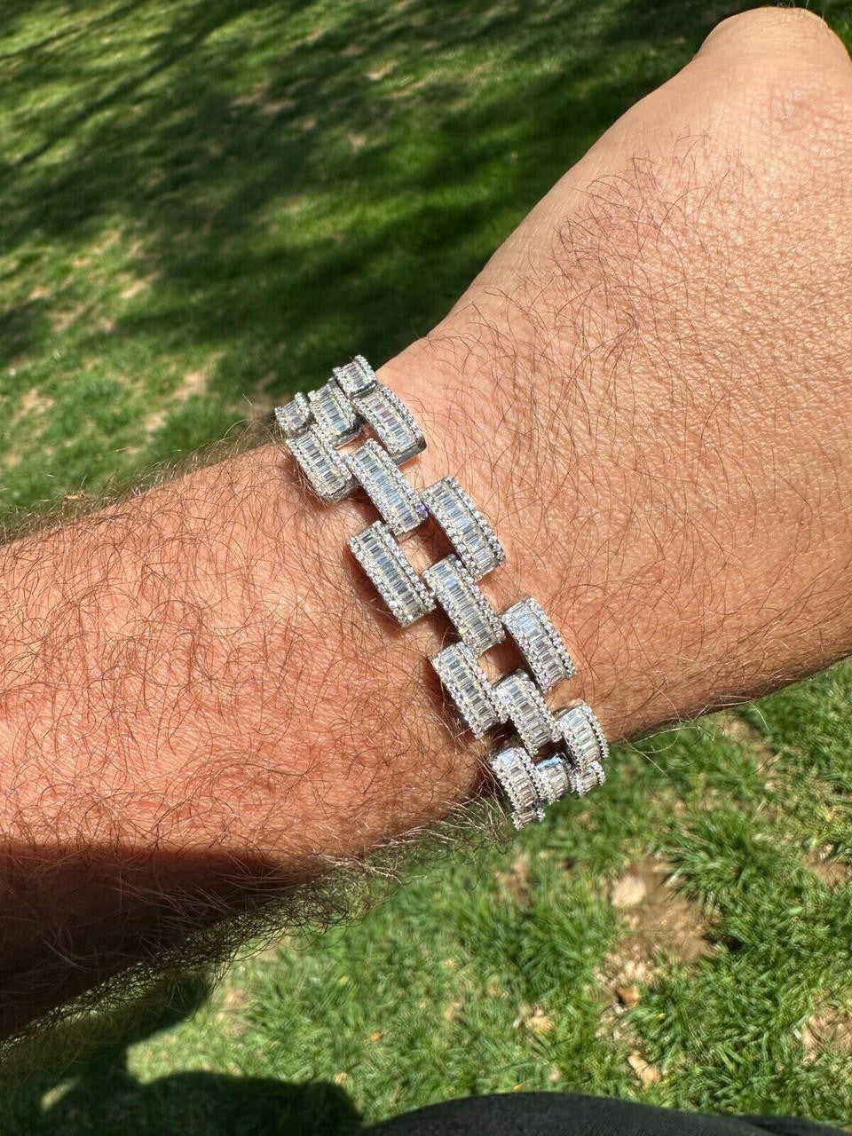 HarlemBling MOISSANITE Baguette 14mm Mens Iced Panther Link Presidential Bracelet Hip Hop