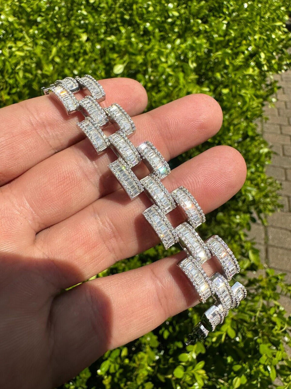 HarlemBling MOISSANITE Baguette 14mm Mens Iced Panther Link Presidential Bracelet Hip Hop