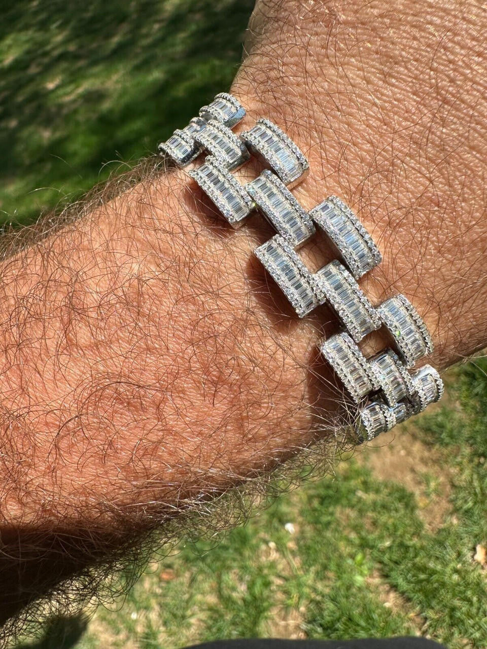 HarlemBling MOISSANITE Baguette 14mm Mens Iced Panther Link Presidential Bracelet Hip Hop