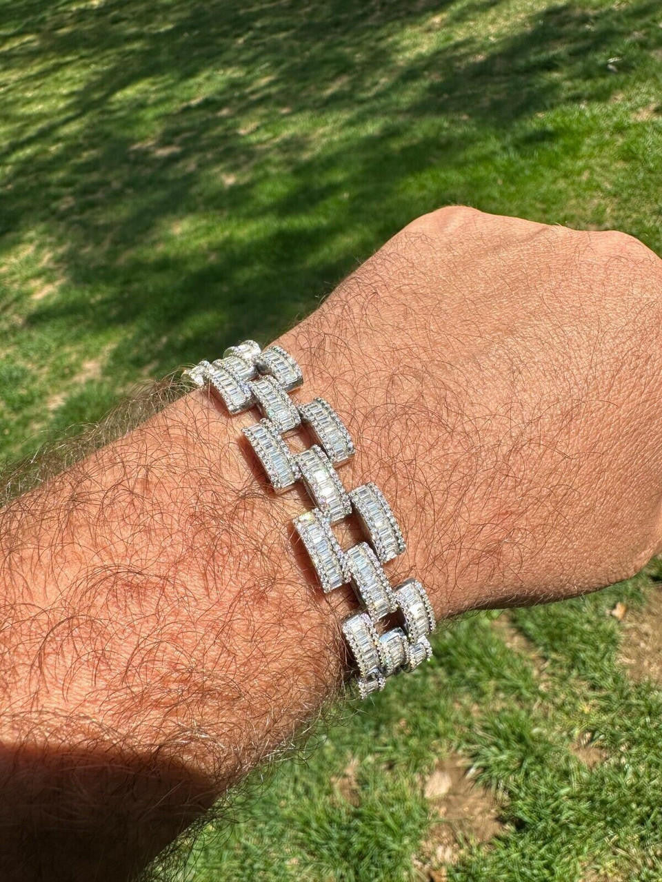 HarlemBling MOISSANITE Baguette 14mm Mens Iced Panther Link Presidential Bracelet Hip Hop