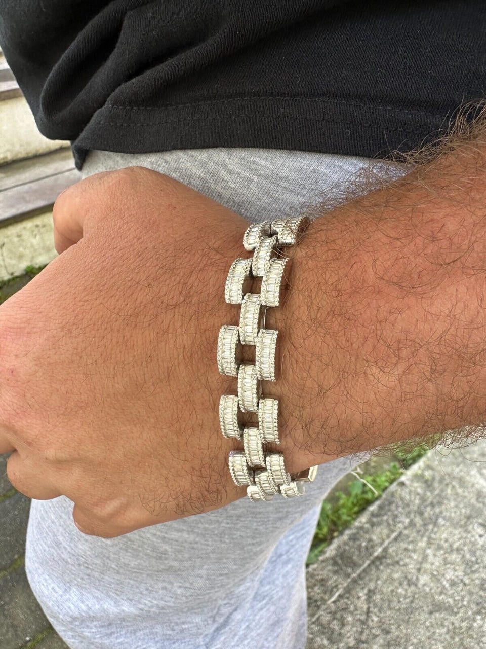 HarlemBling MOISSANITE Baguette 14mm Mens Iced Panther Link Presidential Bracelet Hip Hop