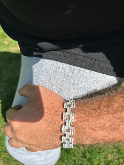 HarlemBling MOISSANITE Baguette 14mm Mens Iced Panther Link Presidential Bracelet Hip Hop