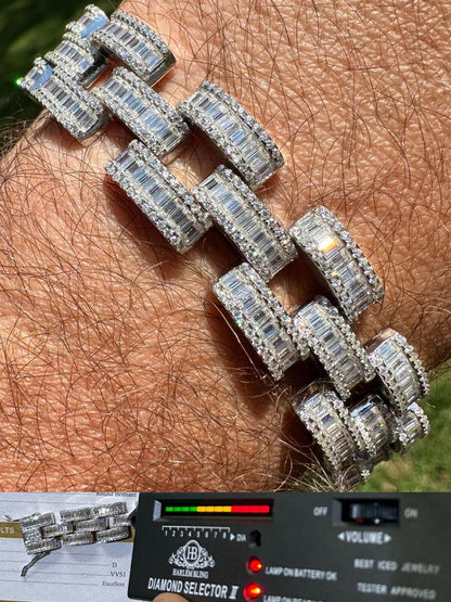 HarlemBling MOISSANITE Baguette 14mm Mens Iced Panther Link Presidential Bracelet Hip Hop