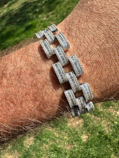 HarlemBling MOISSANITE Baguette 14mm Mens Iced Panther Link Presidential Bracelet Hip Hop
