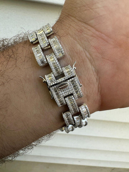 HarlemBling MOISSANITE Baguette 14mm Mens Iced Panther Link Presidential Bracelet Hip Hop