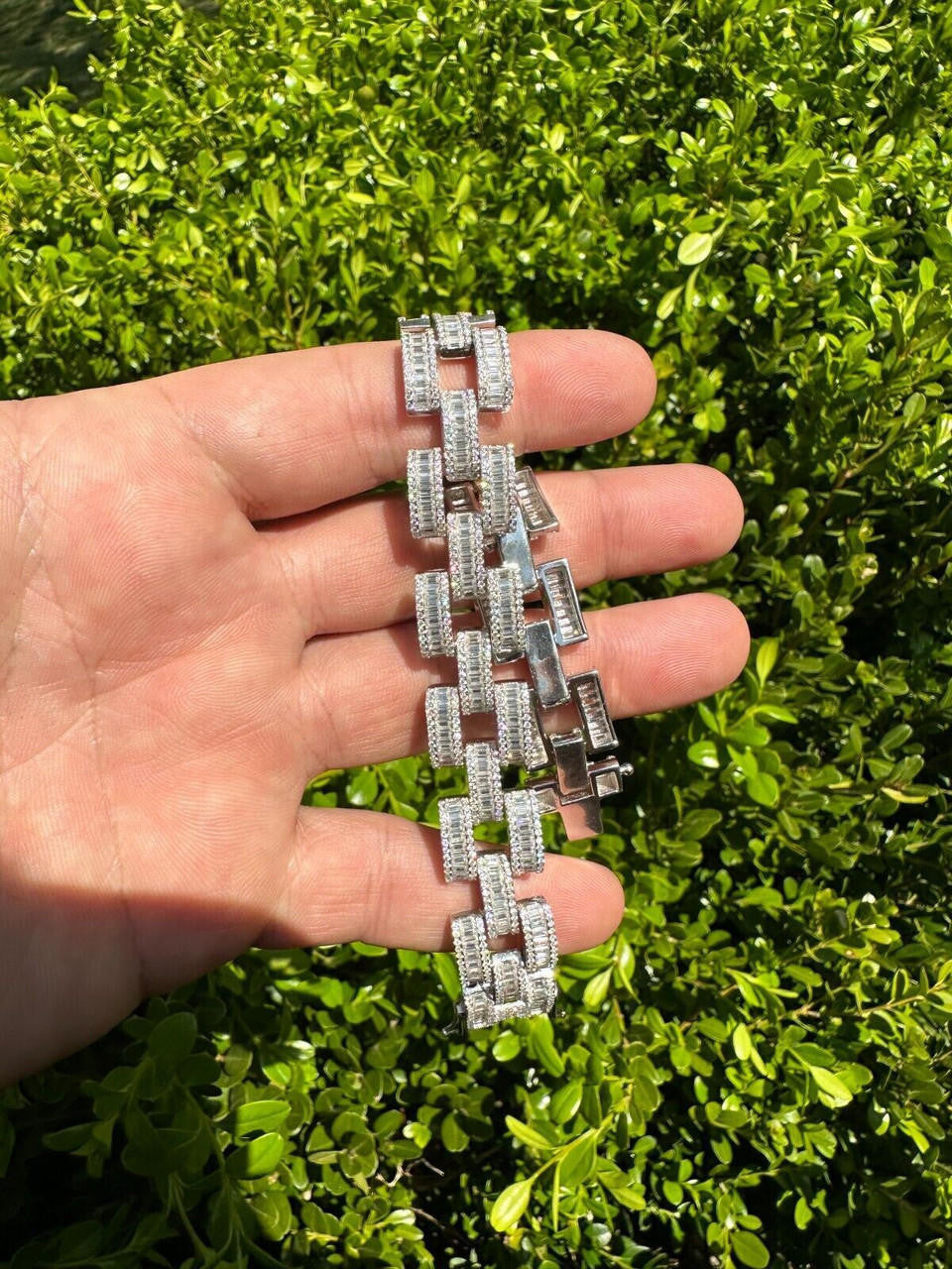 HarlemBling MOISSANITE Baguette 14mm Mens Iced Panther Link Presidential Bracelet Hip Hop