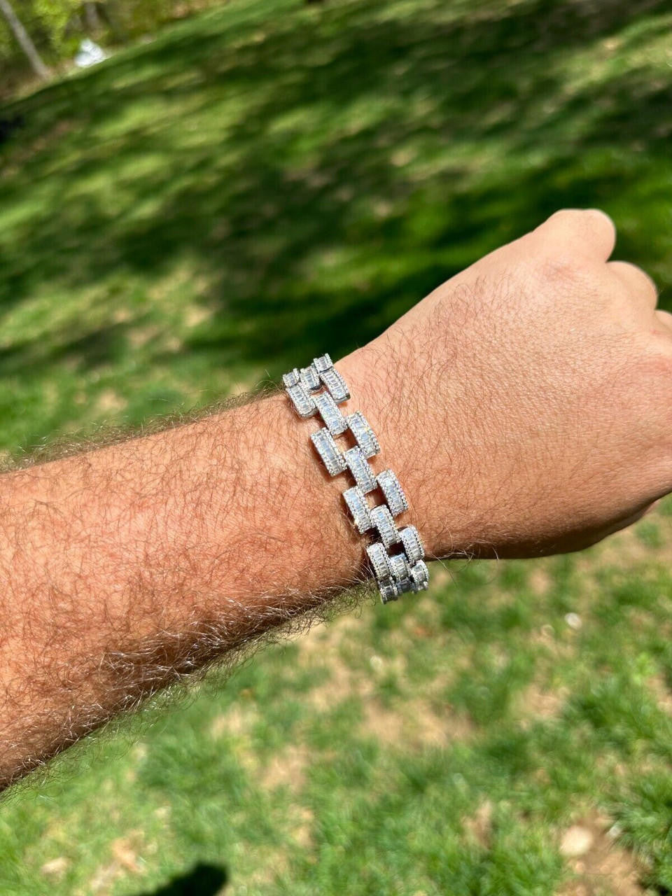 HarlemBling MOISSANITE Baguette 14mm Mens Iced Panther Link Presidential Bracelet Hip Hop