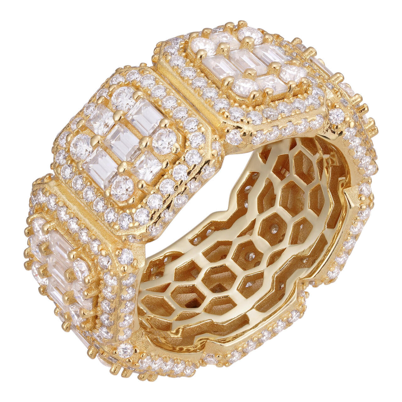 HarlemBling MOISSANITE Baguette Big Boy Eternity Band Ring - 14k Yellow Gold Vermeil 925 Silver