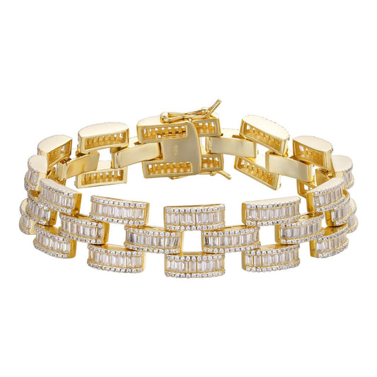 HarlemBling MOISSANITE Baguette Cartier Custom Link Bracelet Iced Out - 14k Gold Vermeil 925 Silver - 14mm - 7" - 8.5"