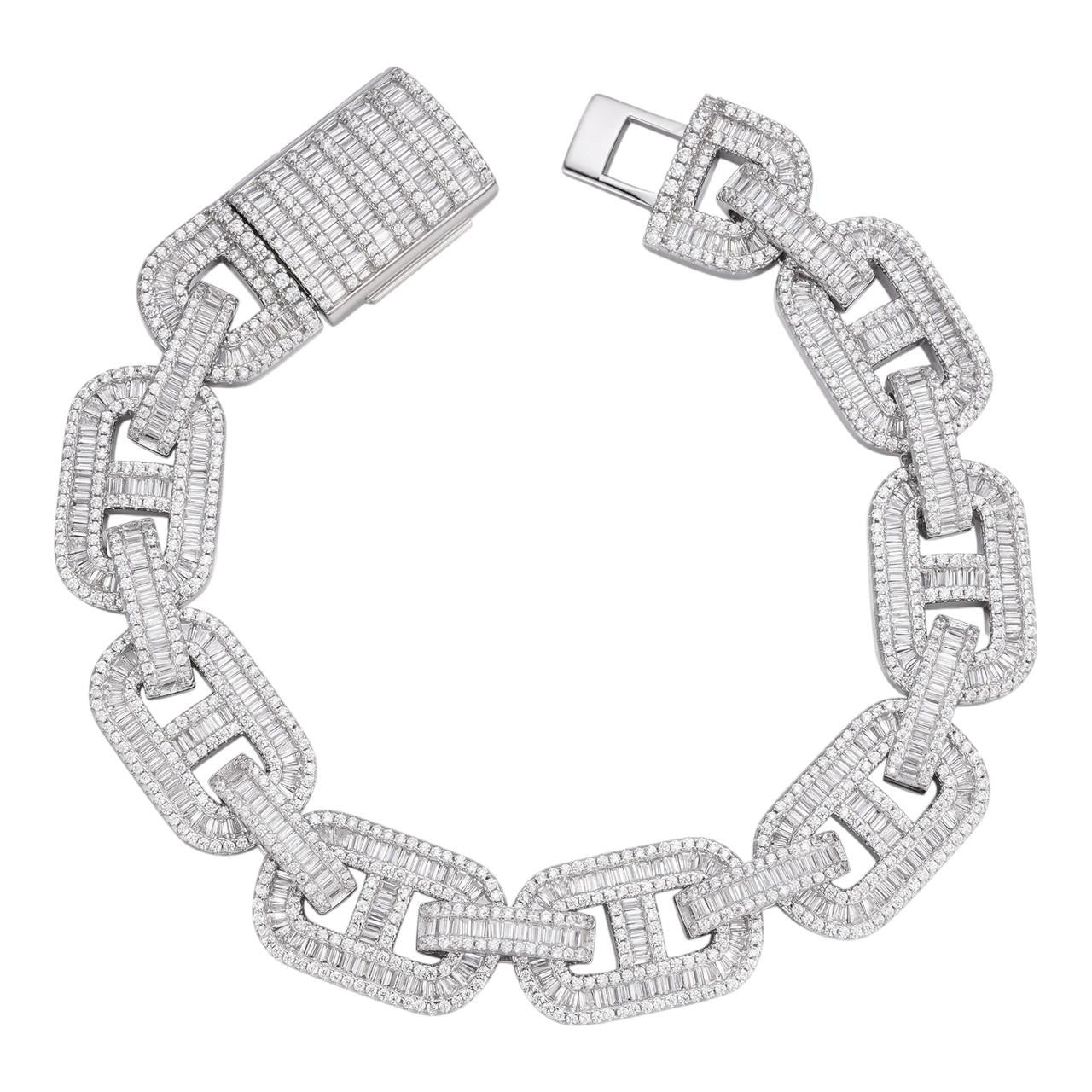 HarlemBling MOISSANITE Baguette Gucci Link Bracelet Iced Out - 925 Silver - 15mm - 7.5"-8.5"
