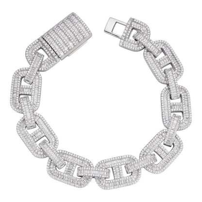 HarlemBling MOISSANITE Baguette Gucci Link Bracelet Iced Out - 925 Silver - 15mm - 7.5"-8.5"