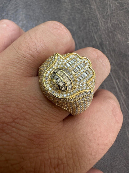 HarlemBling MOISSANITE Baguette Hamsa Ring Mens 14k Gold Plated Solid 925 Silver Iced HipHop