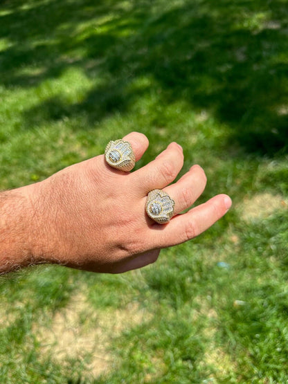 HarlemBling MOISSANITE Baguette Hamsa Ring Mens 14k Gold Plated Solid 925 Silver Iced HipHop