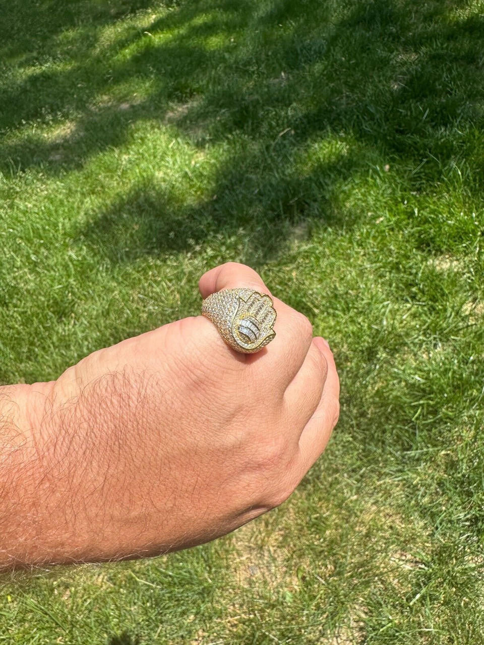 HarlemBling MOISSANITE Baguette Hamsa Ring Mens 14k Gold Plated Solid 925 Silver Iced HipHop