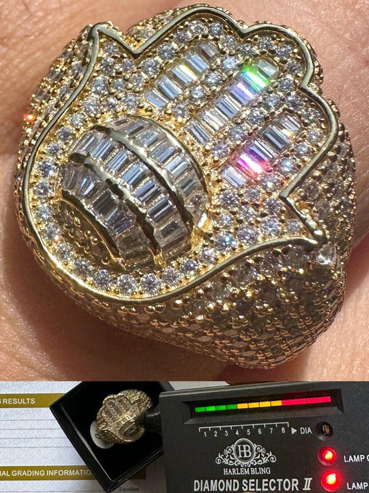 HarlemBling MOISSANITE Baguette Hamsa Ring Mens 14k Gold Plated Solid 925 Silver Iced HipHop