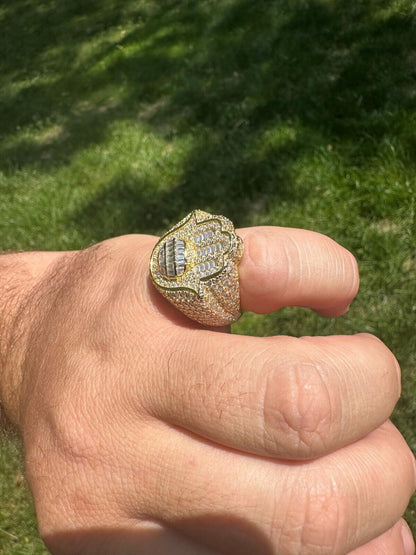 HarlemBling MOISSANITE Baguette Hamsa Ring Mens 14k Gold Plated Solid 925 Silver Iced HipHop