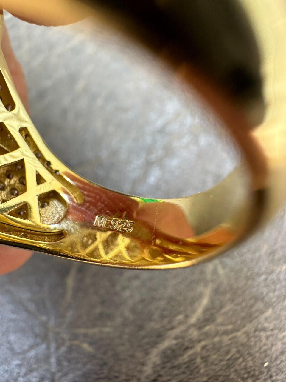 HarlemBling MOISSANITE Baguette Hamsa Ring Mens 14k Gold Plated Solid 925 Silver Iced HipHop