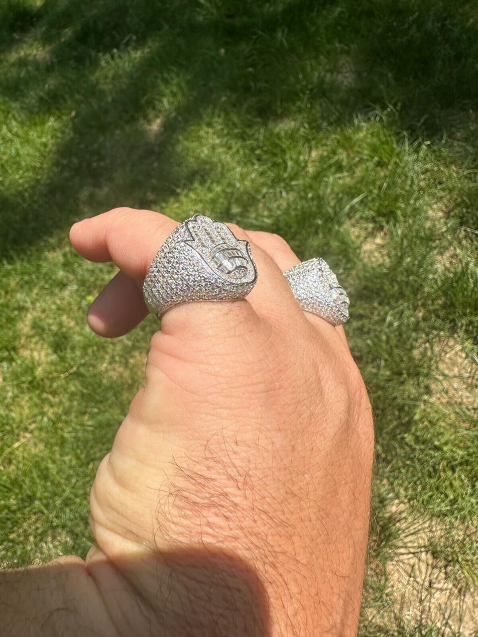 HarlemBling MOISSANITE Baguette Hamsa Ring Men's Solid 925 Silver Passes Tester Iced Hip Hop