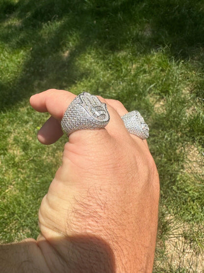 HarlemBling MOISSANITE Baguette Hamsa Ring Men's Solid 925 Silver Passes Tester Iced Hip Hop