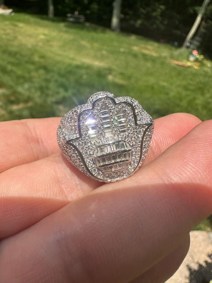 HarlemBling MOISSANITE Baguette Hamsa Ring Men's Solid 925 Silver Passes Tester Iced Hip Hop