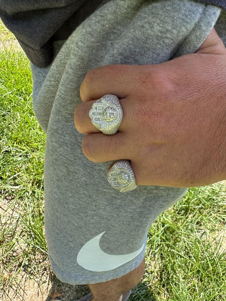 HarlemBling MOISSANITE Baguette Hamsa Ring Men's Solid 925 Silver Passes Tester Iced Hip Hop