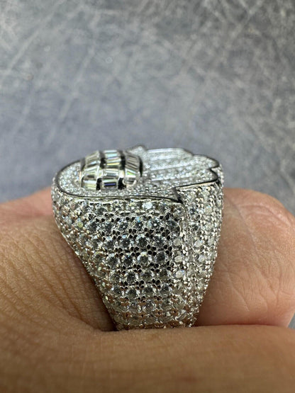 HarlemBling MOISSANITE Baguette Hamsa Ring Men's Solid 925 Silver Passes Tester Iced Hip Hop