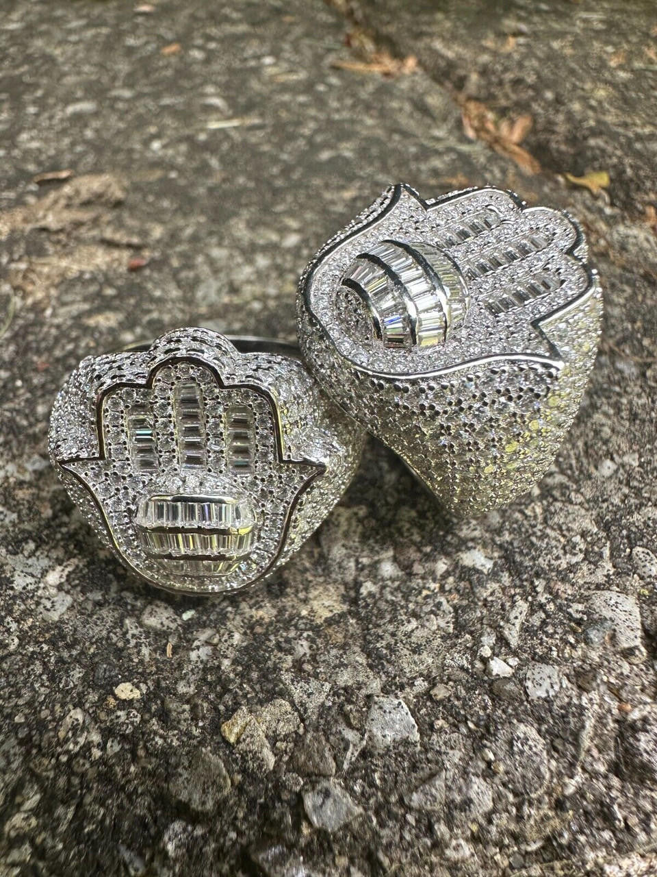 HarlemBling MOISSANITE Baguette Hamsa Ring Men's Solid 925 Silver Passes Tester Iced Hip Hop