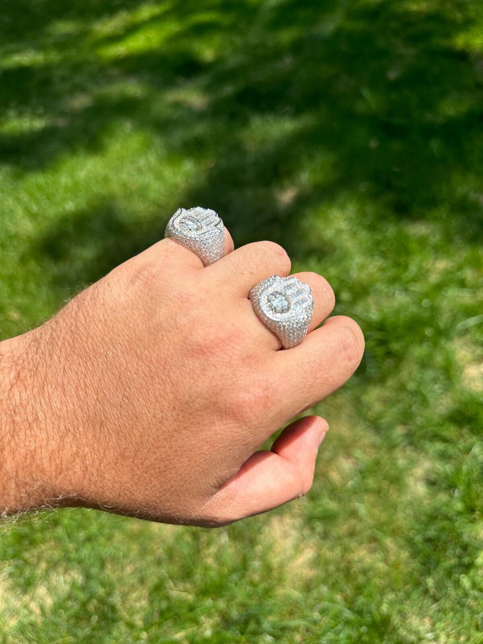 HarlemBling MOISSANITE Baguette Hamsa Ring Men's Solid 925 Silver Passes Tester Iced Hip Hop