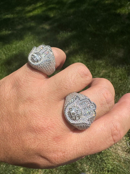 HarlemBling MOISSANITE Baguette Hamsa Ring Men's Solid 925 Silver Passes Tester Iced Hip Hop