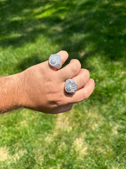 HarlemBling MOISSANITE Baguette Hamsa Ring Men's Solid 925 Silver Passes Tester Iced Hip Hop