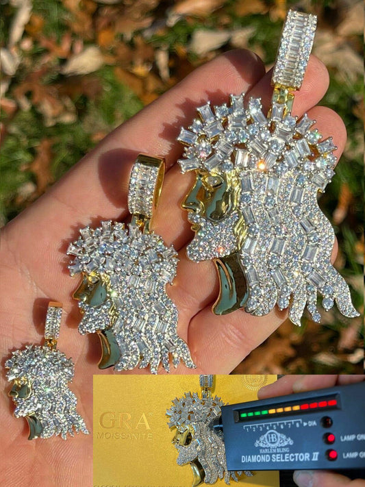HarlemBling Moissanite Baguette Iced Hip Hop Jesus Piece Pendant 14k Gold Vermeil Diamond