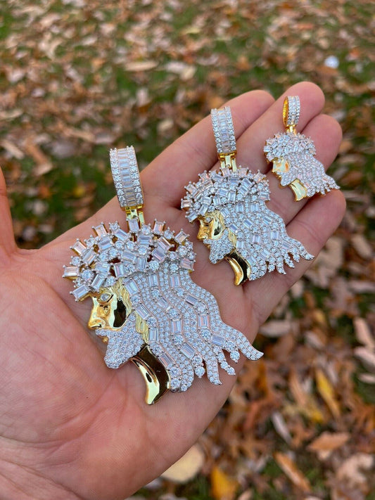 HarlemBling Moissanite Baguette Iced Hip Hop Jesus Piece Pendant 14k Gold Vermeil Diamond