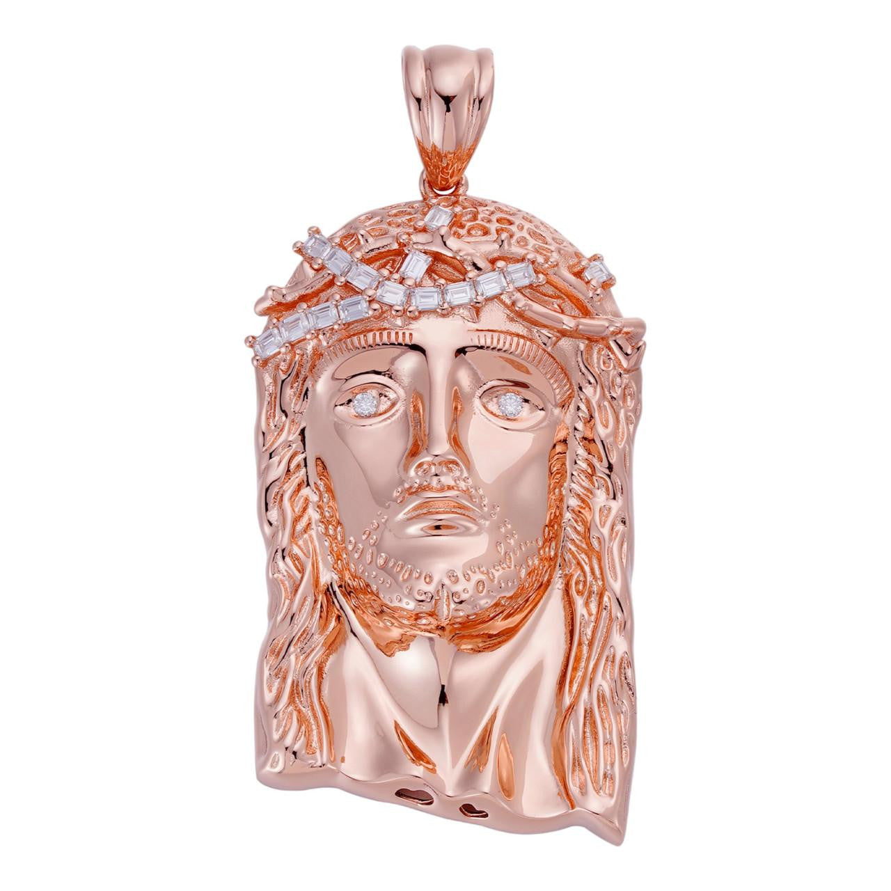 HarlemBling MOISSANITE Baguette Jesus Piece Pendant - 14k Rose Vermeil 925 Silver  - 3 Sizes 1"-2.5"