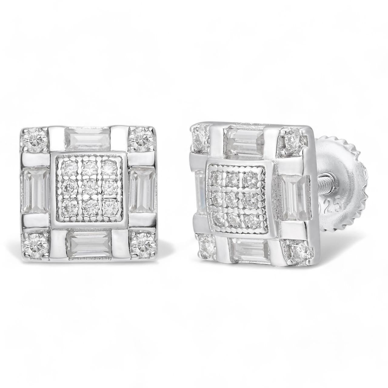 HarlemBling MOISSANITE Baguette Modern Look Iced Out Earrings - 925 Silver - 8mm