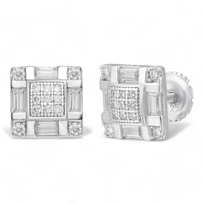 HarlemBling MOISSANITE Baguette Modern Look Iced Out Earrings - 925 Silver - 8mm