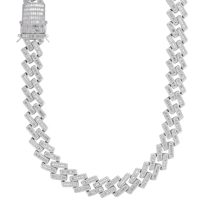 HarlemBling MOISSANITE Baguette Modern Prong Miami Cuban Link Chain Necklace Iced Out - 925 Silver - 12mm-22mm - 16-30"