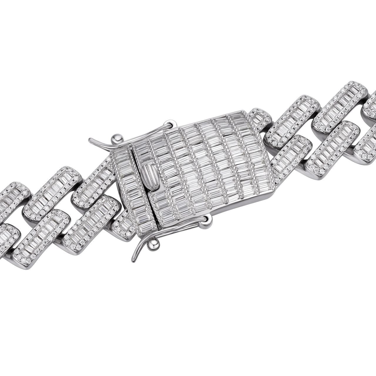 HarlemBling MOISSANITE Baguette Modern Prong Miami Cuban Link Chain Necklace Iced Out - 925 Silver - 12mm-22mm - 16-30"