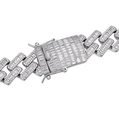HarlemBling MOISSANITE Baguette Modern Prong Miami Cuban Link Chain Necklace Iced Out - 925 Silver - 12mm-22mm - 16-30"