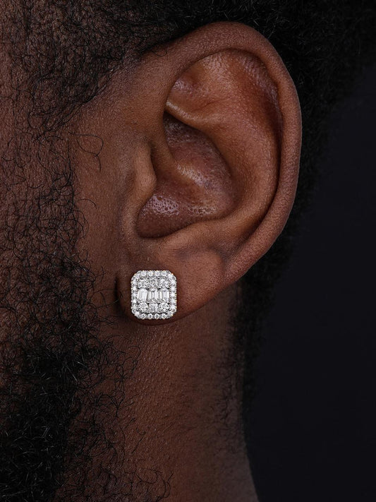 HarlemBling MOISSANITE Baguette Rectangle Iced Out Earrings - 925 Silver - 10x12mm