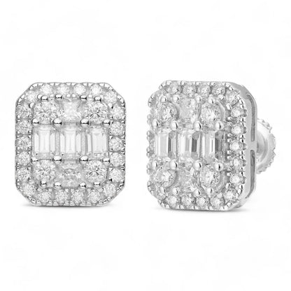 HarlemBling MOISSANITE Baguette Rectangle Iced Out Earrings - 925 Silver - 10x12mm