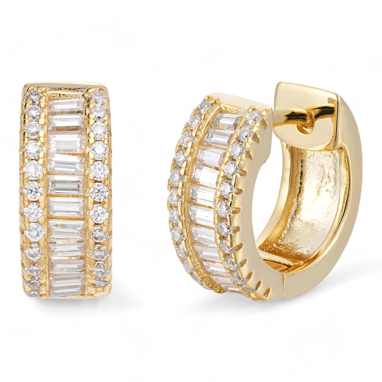 HarlemBling MOISSANITE Baguette Small Huggie Hoops - 14k Gold Vermeil 925 Silver - 12mm