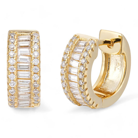 HarlemBling MOISSANITE Baguette Small Huggie Hoops - 14k Gold Vermeil 925 Silver - 12mm