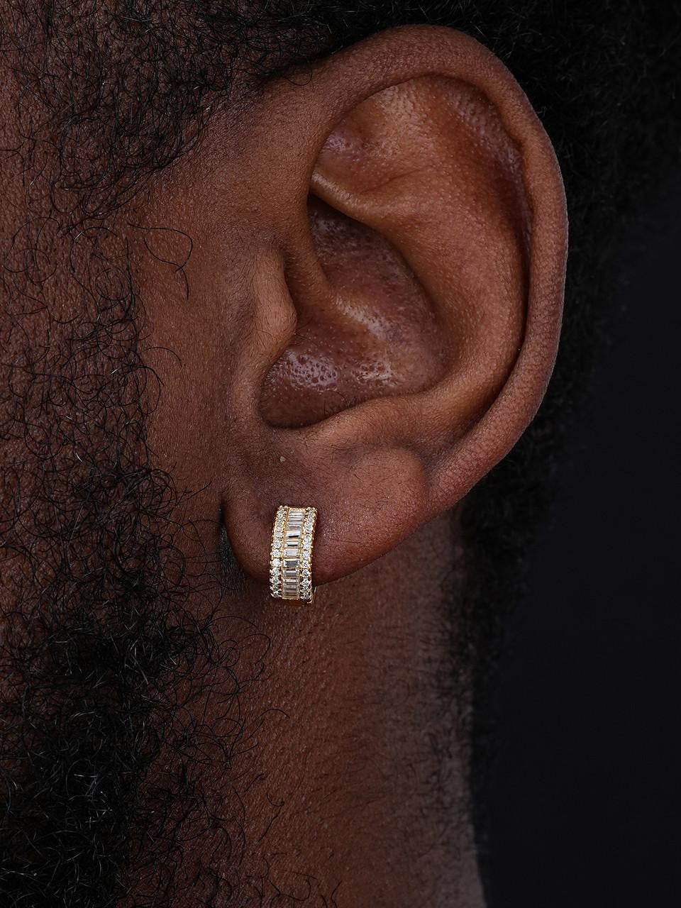 HarlemBling MOISSANITE Baguette Small Huggie Hoops - 14k Gold Vermeil 925 Silver - 12mm