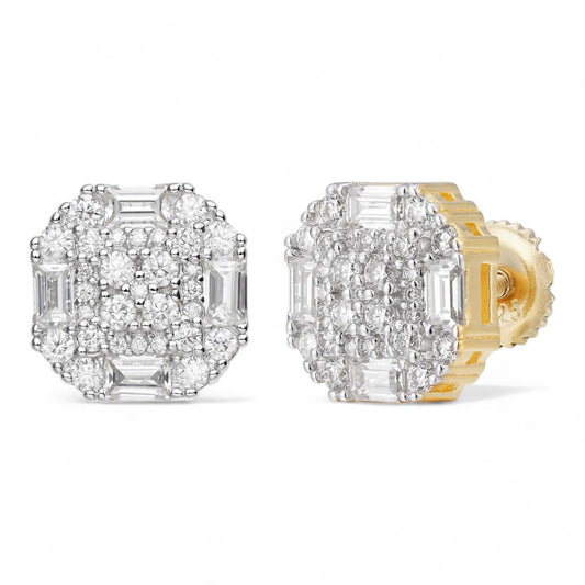 HarlemBling MOISSANITE Baguette Star Iced Out Earrings - 14k Gold Vermeil 925 Silver - 10mm