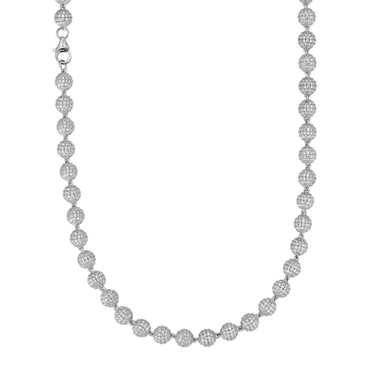 HarlemBling MOISSANITE Bead Ball Dogtag Necklace Chain - 925 Silver - 4mm-10mm - 16"-30"