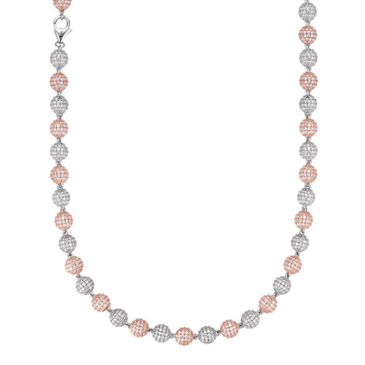 HarlemBling MOISSANITE Bead Ball Dogtag Necklace Chain - Rose Gold Vermeil & 925 Silver - 4mm-10mm - 16"-30"