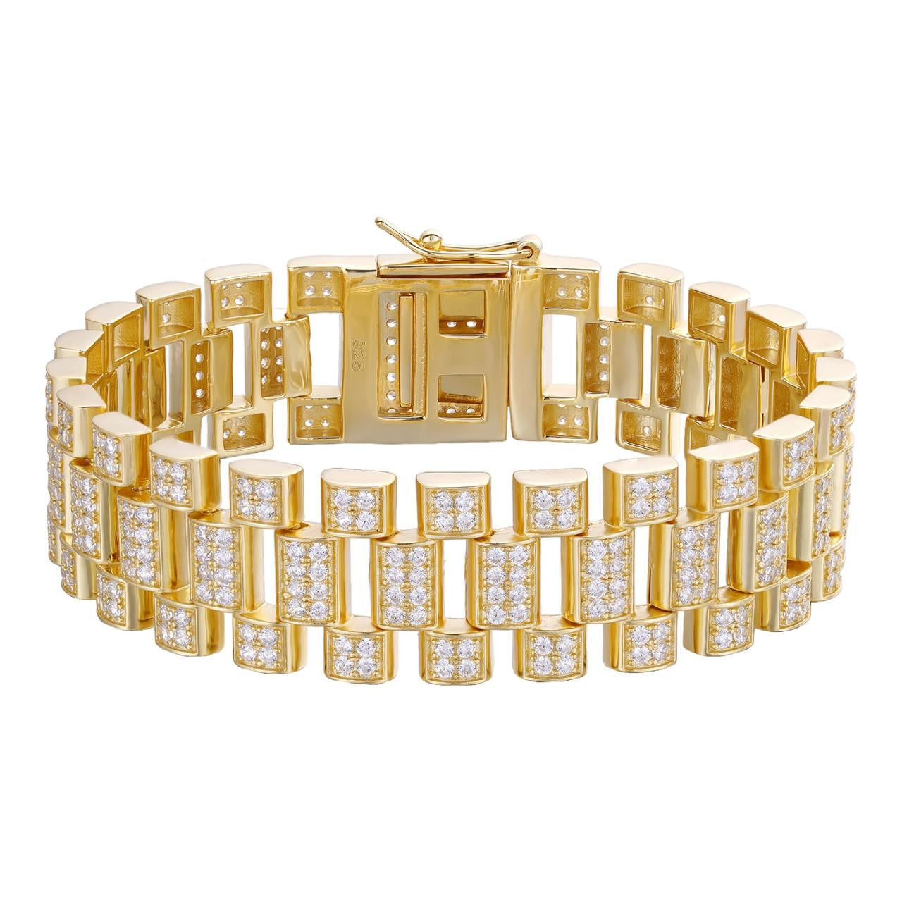 HarlemBling MOISSANITE Big Presidential Link Bracelet Iced Out - 14k Gold Vermeil 925 Silver - 20mm - 7.5"-8.5"