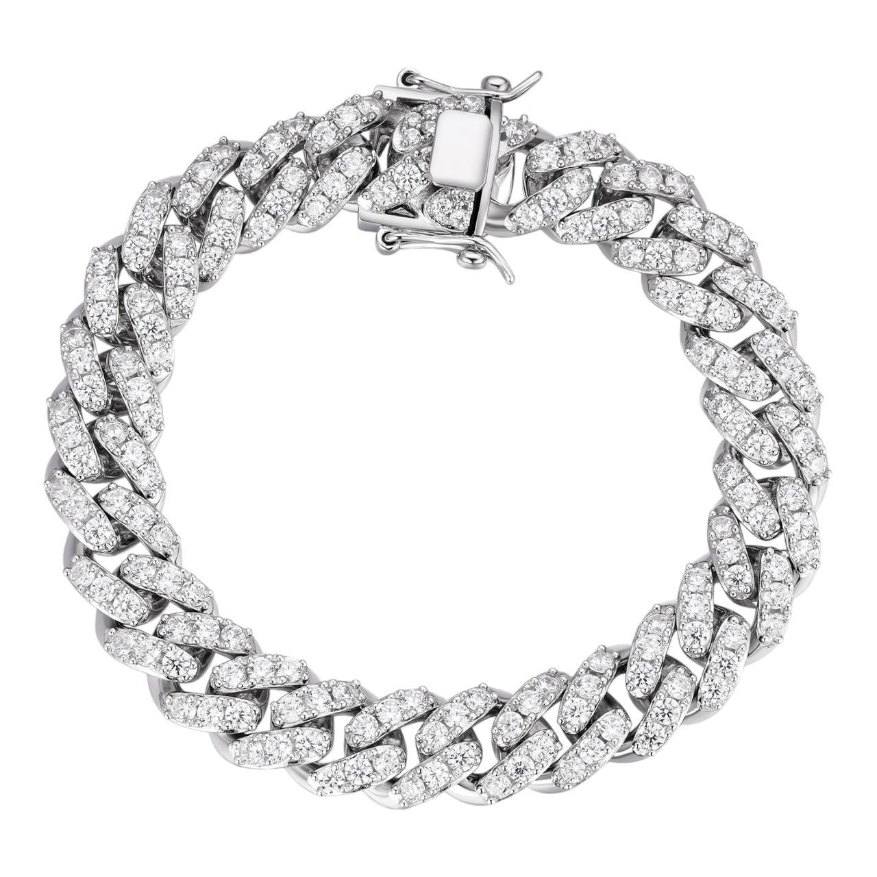 HarlemBling MOISSANITE Big Stone Miami Cuban Link Bracelet Iced Out - 925 Silver - 12mm - 7"- 8"