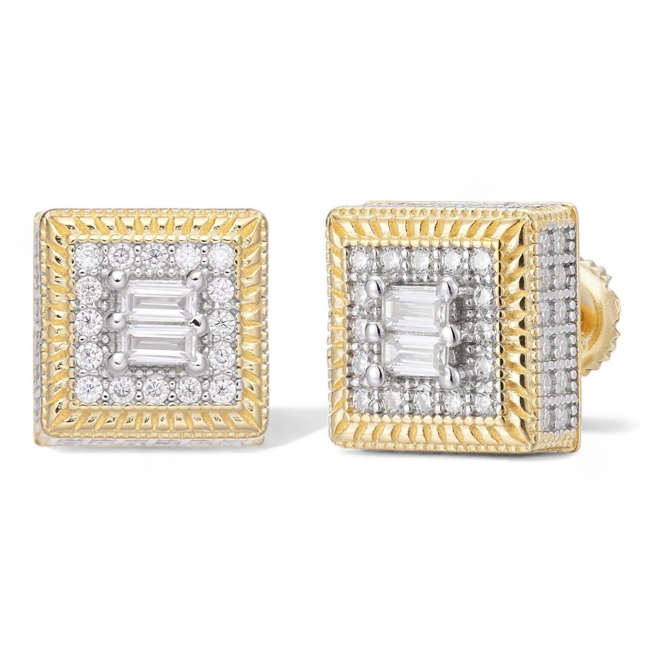 HarlemBling MOISSANITE Biggie Smalls Square Iced Out Earrings - 14k Gold Vermeil 925 Silver - 10mm