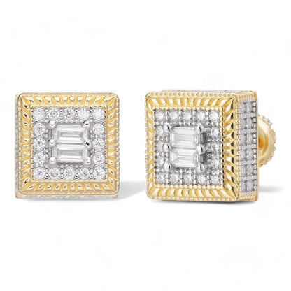 HarlemBling MOISSANITE Biggie Smalls Square Iced Out Earrings - 14k Gold Vermeil 925 Silver - 10mm